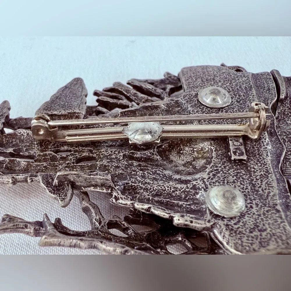 Vintage JJ Jonette Pewter Castle Brooch